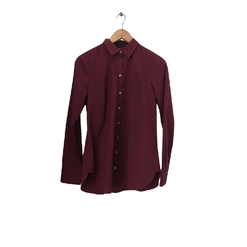 Ann Taylor Maroon Button-down Collared Shirt | Pre Loved | Fashionable Cuffed Short Sleeve