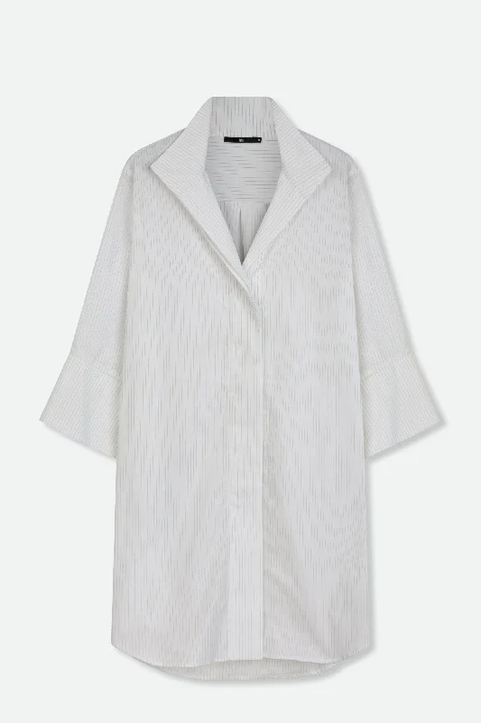 ARIANA WIDE CUFF TUNIC SHIRT IN ITALIAN COTTON Elegant Draped Short Sleeve