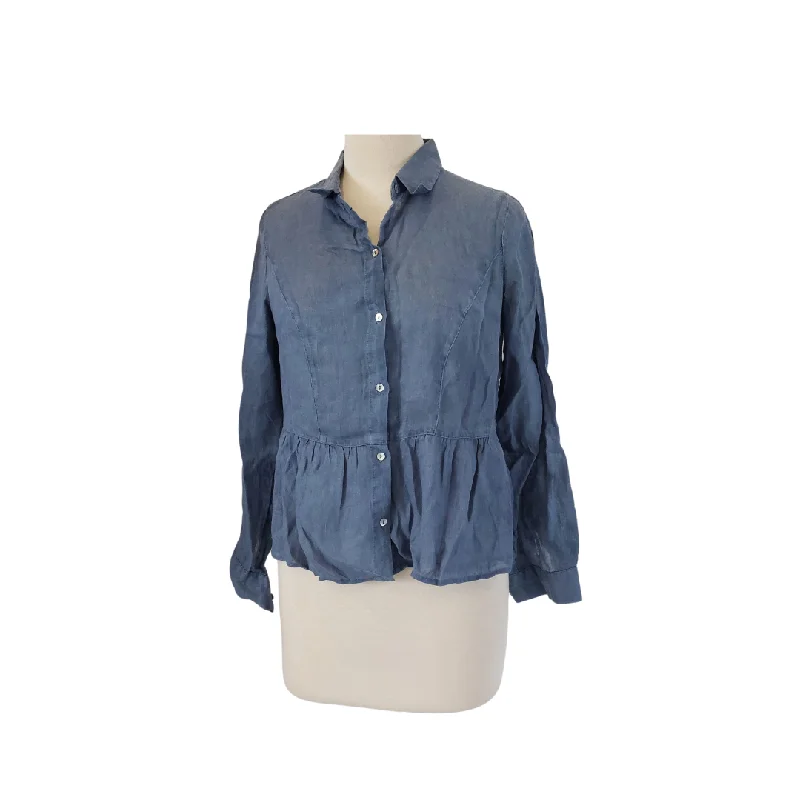 Artisan NY 100% Linen Blue Collared Shirt | Gently Used | Chic Silk Short Sleeve Shirt