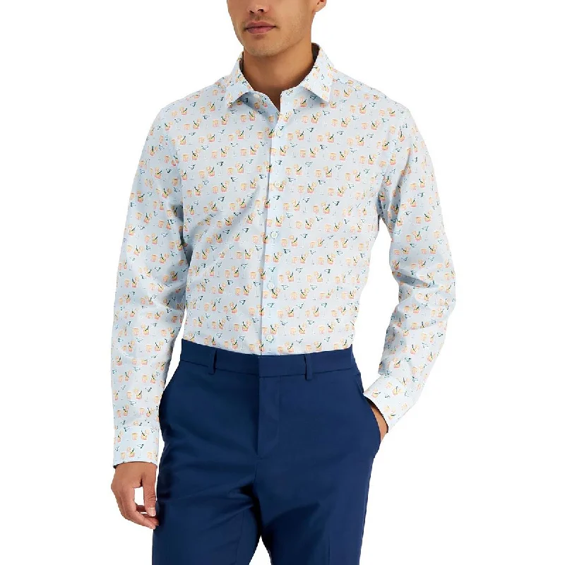 Bar III Mens Cocktails Organic Cotton Print Button-Down Shirt Soft Cotton Short Tee