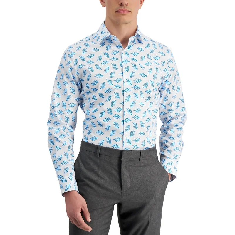 Bar III Mens Organic Cotton Printed Button-Down Shirt Trendy Floral Short Sleeve
