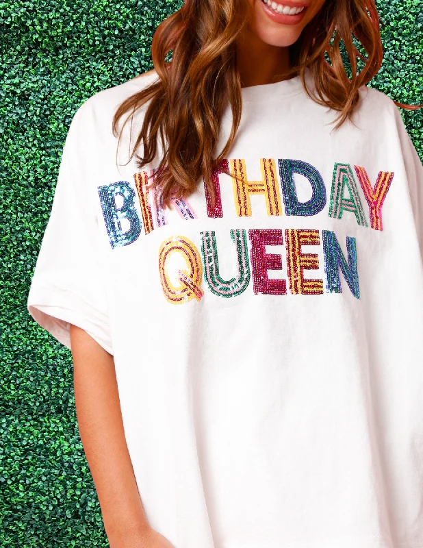 "Birthday Queen" Sequin Tee Fitted T-Shirt Seamless Stretchy