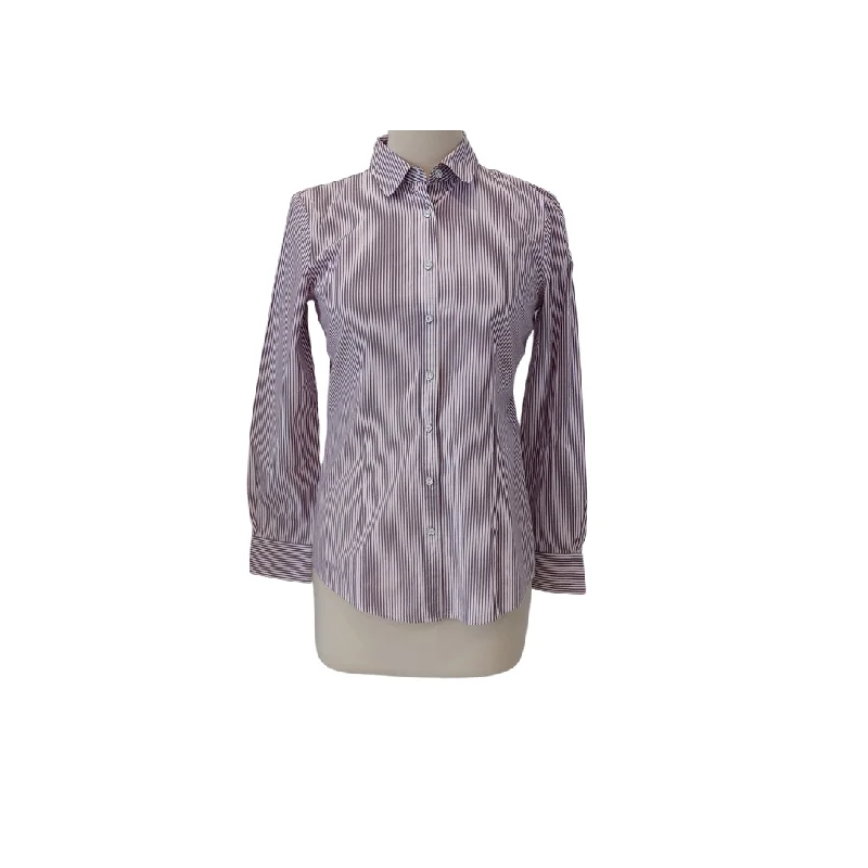 Brooks Brothers Purple & White Striped Collared Shirt | Like New | Cozy Knit Short Sleeve Top