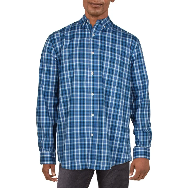 Club Room Mens Andy Plaid Classic Fit Button-Down Shirt Trendy Ruffled Short Sleeve