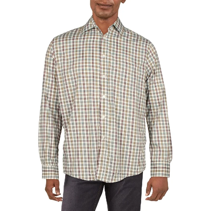 Club Room Mens Plaid Collared Button-Down Shirt Fashionable Plaid Short Sleeve