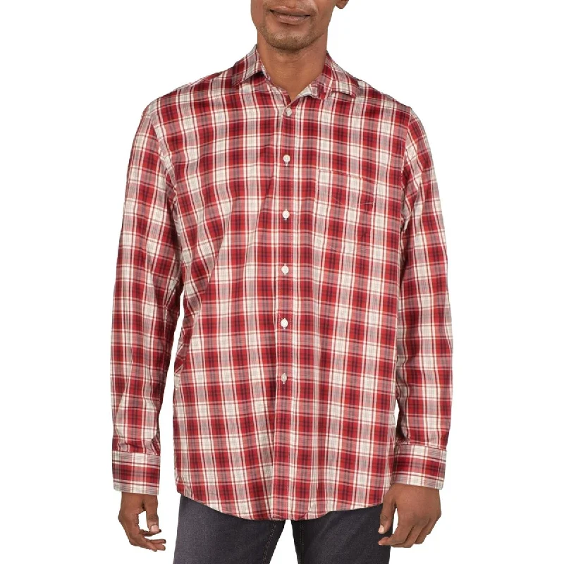 Club Room Mens Plaid Wrinkle Resistant Button-Down Shirt Relaxed Short Sleeve Tee