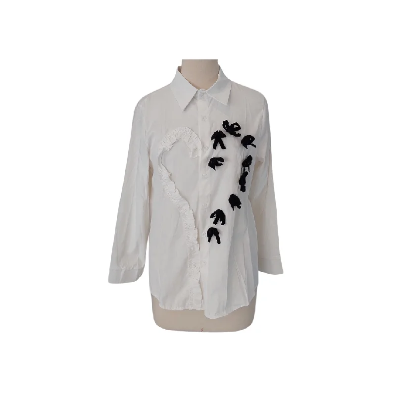 New Look White Collared Heart & Bows Shirt | Like New | Fashionable Short Sleeve Vest
