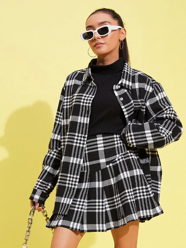 Girls Black & White Check Oversized Shirt Soft Cotton Short Shirt