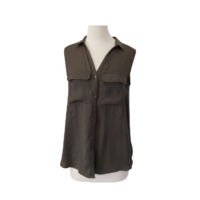 H&M Army Green Sleeveless Shirt | Pre Loved | Elegant Lace-Trimmed Short Shirt