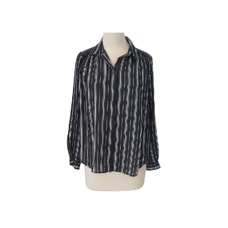 H&M Black And White Striped Collared Shirt | Pre Loved | Comfortable Knit Short Shirt