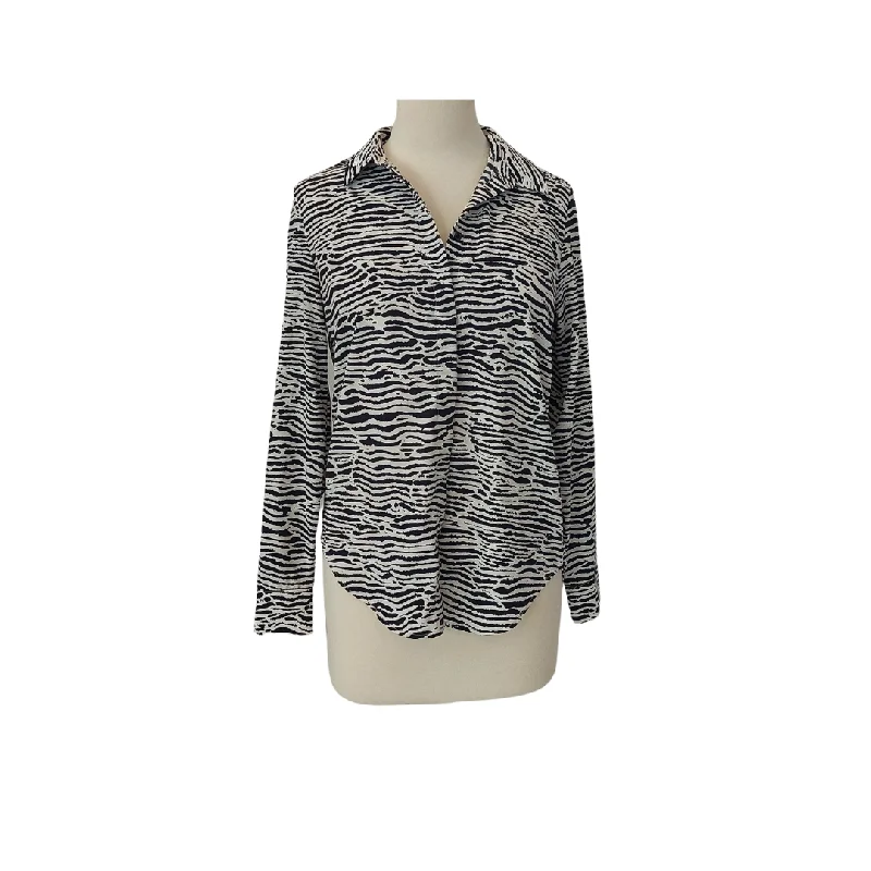 H&M Black & White Printed Collared Shirt | Like New | Comfortable Loose Short Sleeve