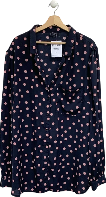 In The Style Black and Pink Polka Dot Button-Up Shirt UK 28 Classic Casual Short Sleeve