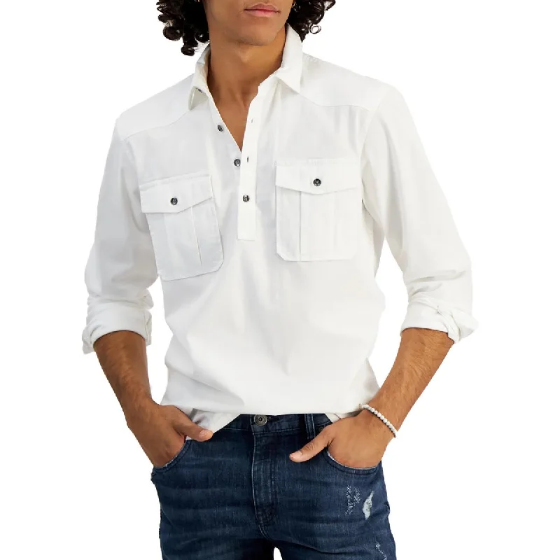 INC Mens Collared Regular Fit Button-Down Shirt Comfortable Short Sleeve Blouse