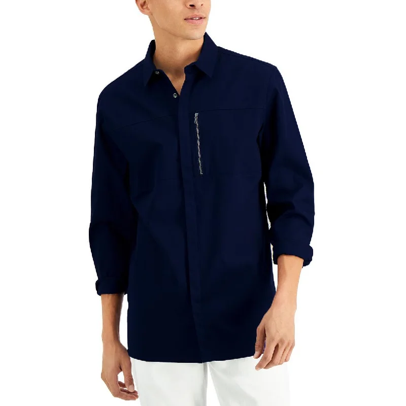 INC Mens Cotton Collared Button-Down Shirt Classic V-Neck Short Shirt