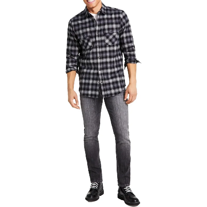 INC Mens Nume Cotton Classic Fit Button-Down Shirt Casual Plain Short Shirt