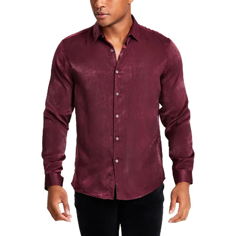 INC Mens Satin Regular Fit Button-Down Shirt Comfortable Graphic Short Sleeve