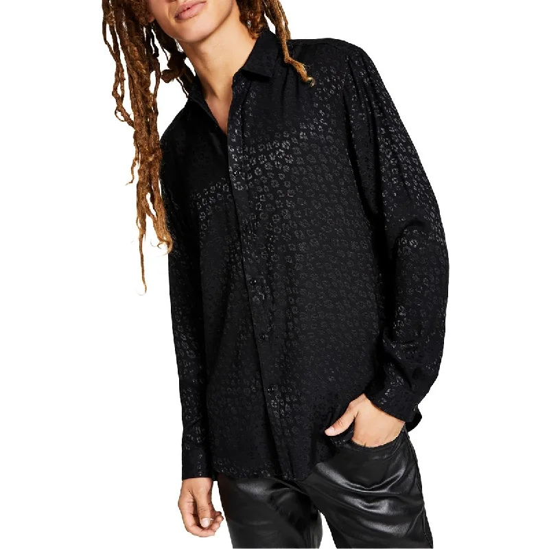 INC Mens Shimmer Collared Button-Down Shirt Trendy Short Sleeve Tunic