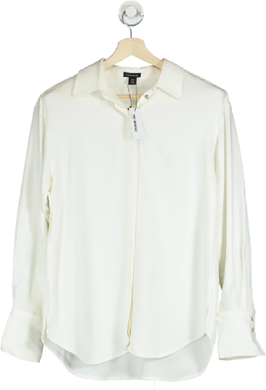 Karen Millen Ivory Premium Viscose Crepe Long Sleeve Collared Shirt UK 10 Casual Boxy Short Shirt Karen Millen Ivory Premium Viscose Crepe Long Sleeve Collared Shirt UK 10 Casual Boxy Short Shirt