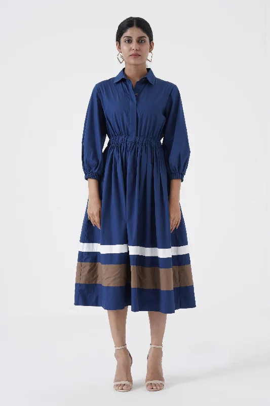 Kosher- Shirt collar waist elastic, two contrast stripe- Blue Relaxed Fit Short Shirt