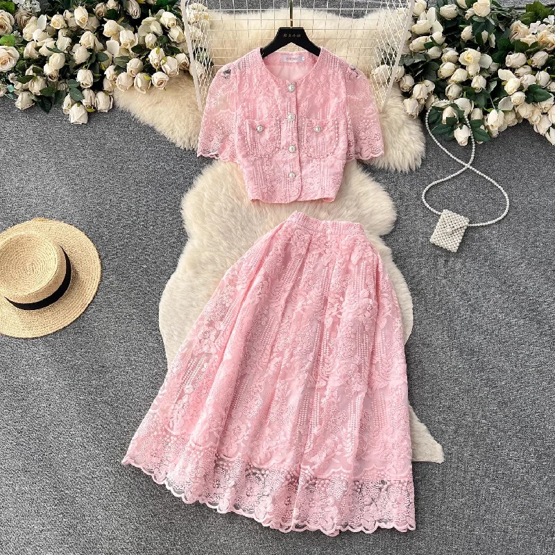 lace puff sleeve shirt two-piece     S4569 Modern Fit Short Sleeve