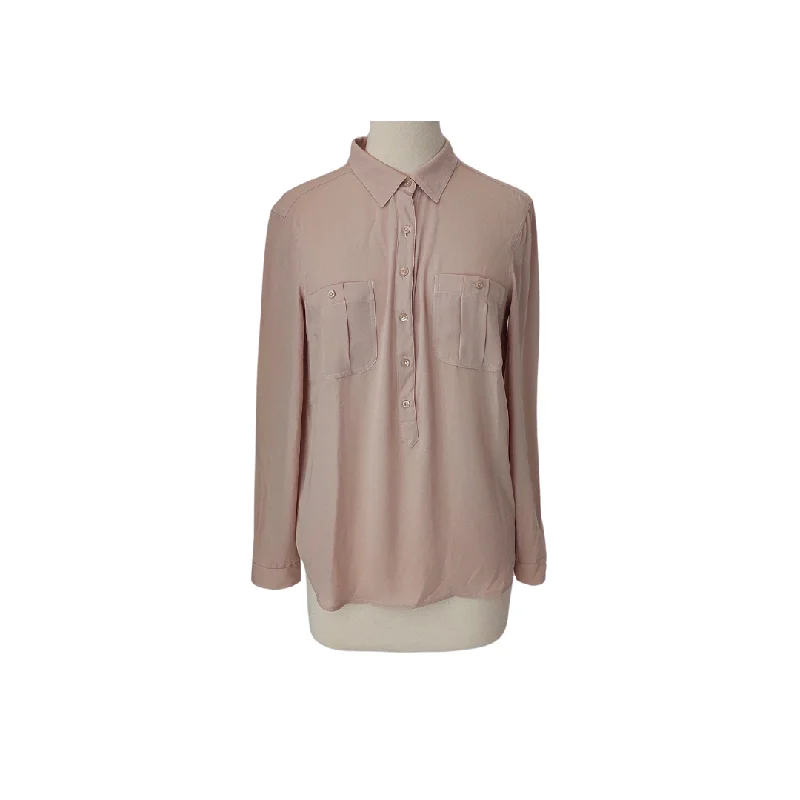 LOFT Beige Front-pockets Collared Shirt | Gently Used | Relaxed Fit Short Blouse