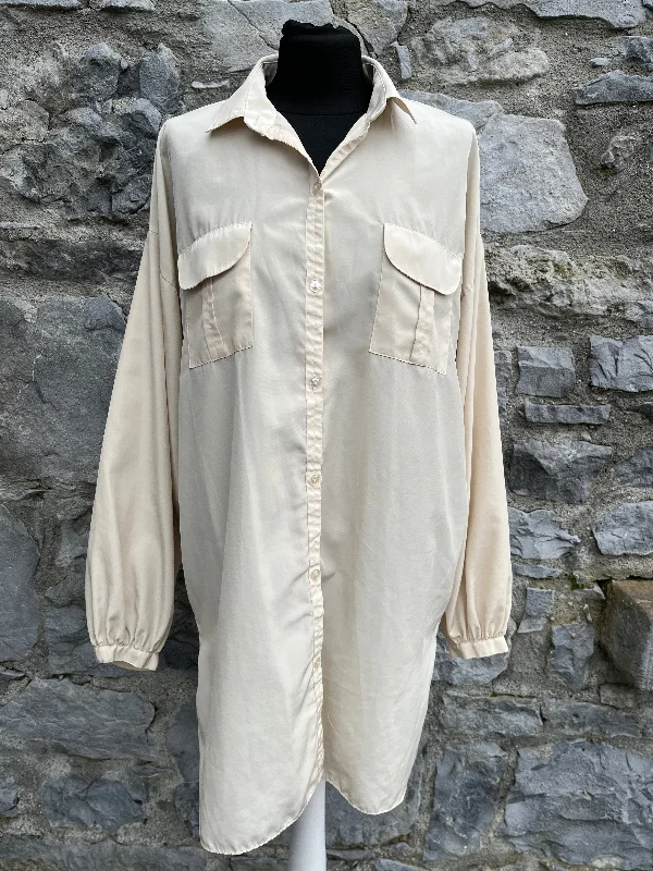 90s Long beige shirt uk 12-14 Cozy Cotton Short Tee
