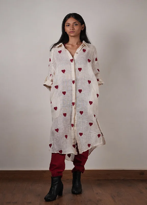 Mati Oatmeal Heart Shirt Set Cozy Knit Short Sleeve Top