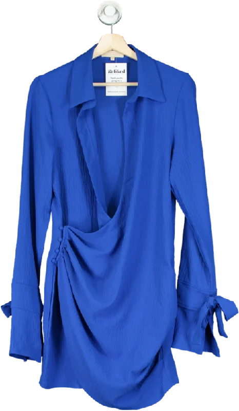 Meshki Blue Long Sleeve Shirt UK M Elegant Draped Short Shirt