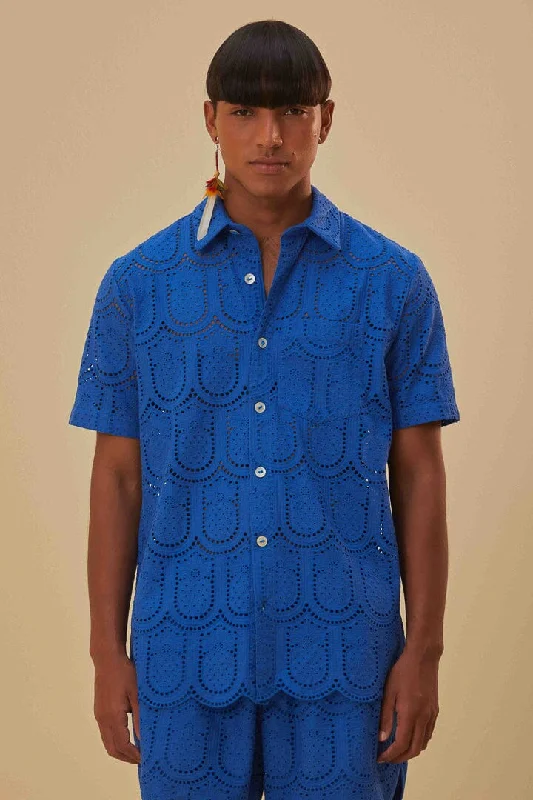 Pineapple Eyelet Shirt Relaxed Button-Down Short Shirt