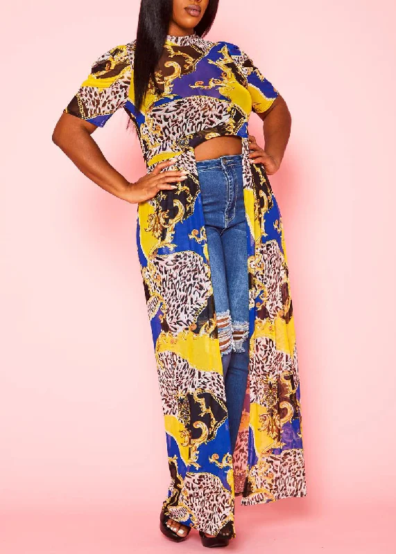 Hi Curvy Plus Size Women Animal Print Chiffon Hi-Low Shirts Trendy Print Short Sleeve