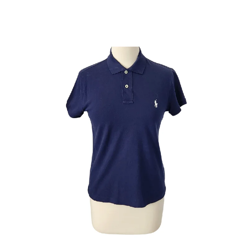 Ralph Lauren Women' Navy Blue Polo Shirt | Pre Loved | Casual Slouchy Short Sleeve