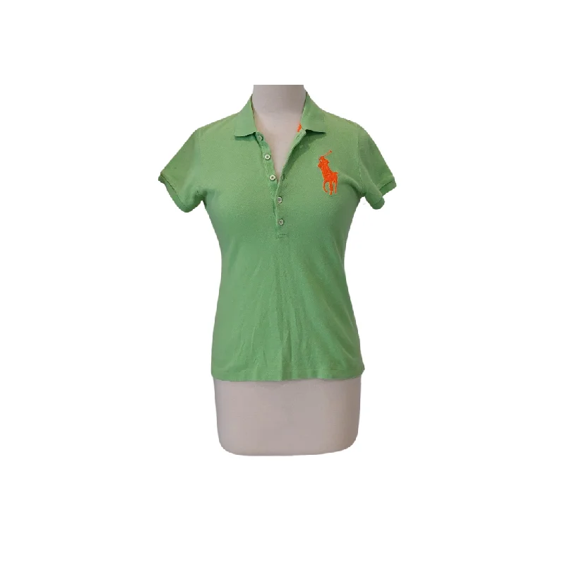 Ralph Lauren Women's Lime Green Polo Shirt | Pre Loved | Trendy Turtleneck Short Shirt