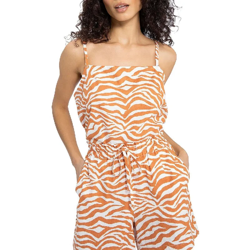 Sanctuary Womens Animal Print Shirt Camisole Soft Silk Short Sleeve