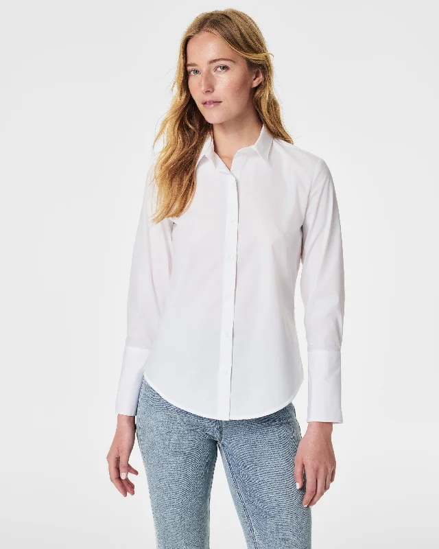 SPANX® Poplin Fitted Button-Down Shirt Soft Flowing Short Shirt