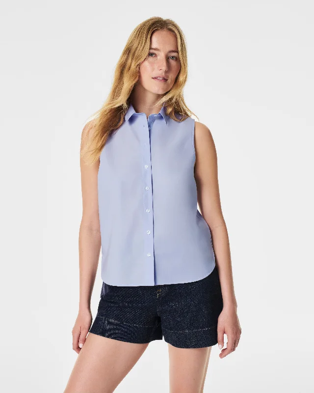 SPANX® Poplin Sleeveless Button-Down Shirt Classic Casual Short Sleeve