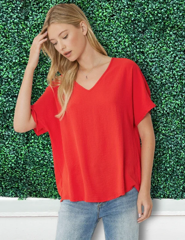 Classic V-Neck Tee Front Pockets Side Pockets Patch Pockets