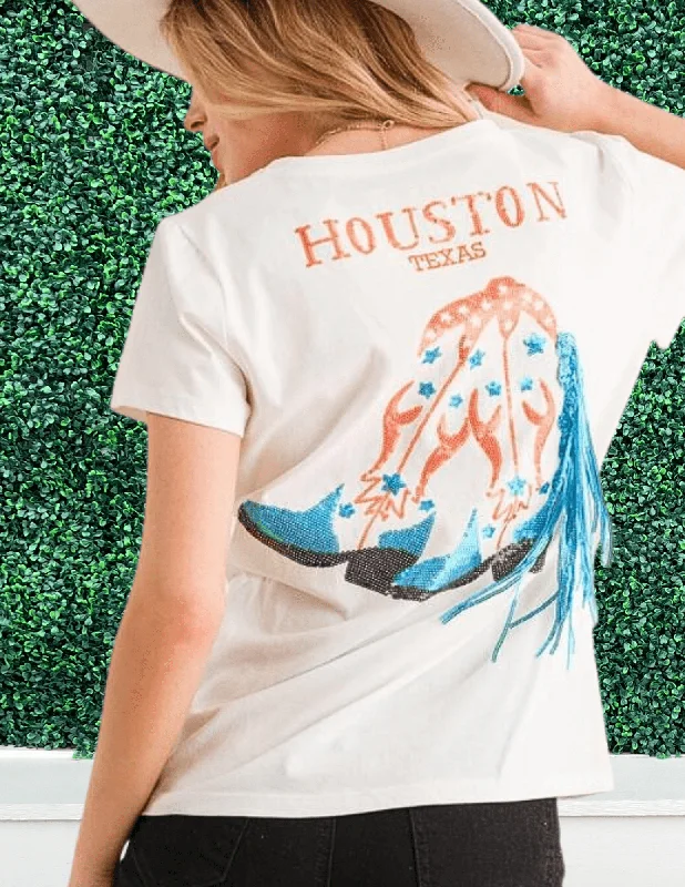 Houston Texas Sequin Astros Tee Notch Collar Peter Pan Collar Cowl Neck