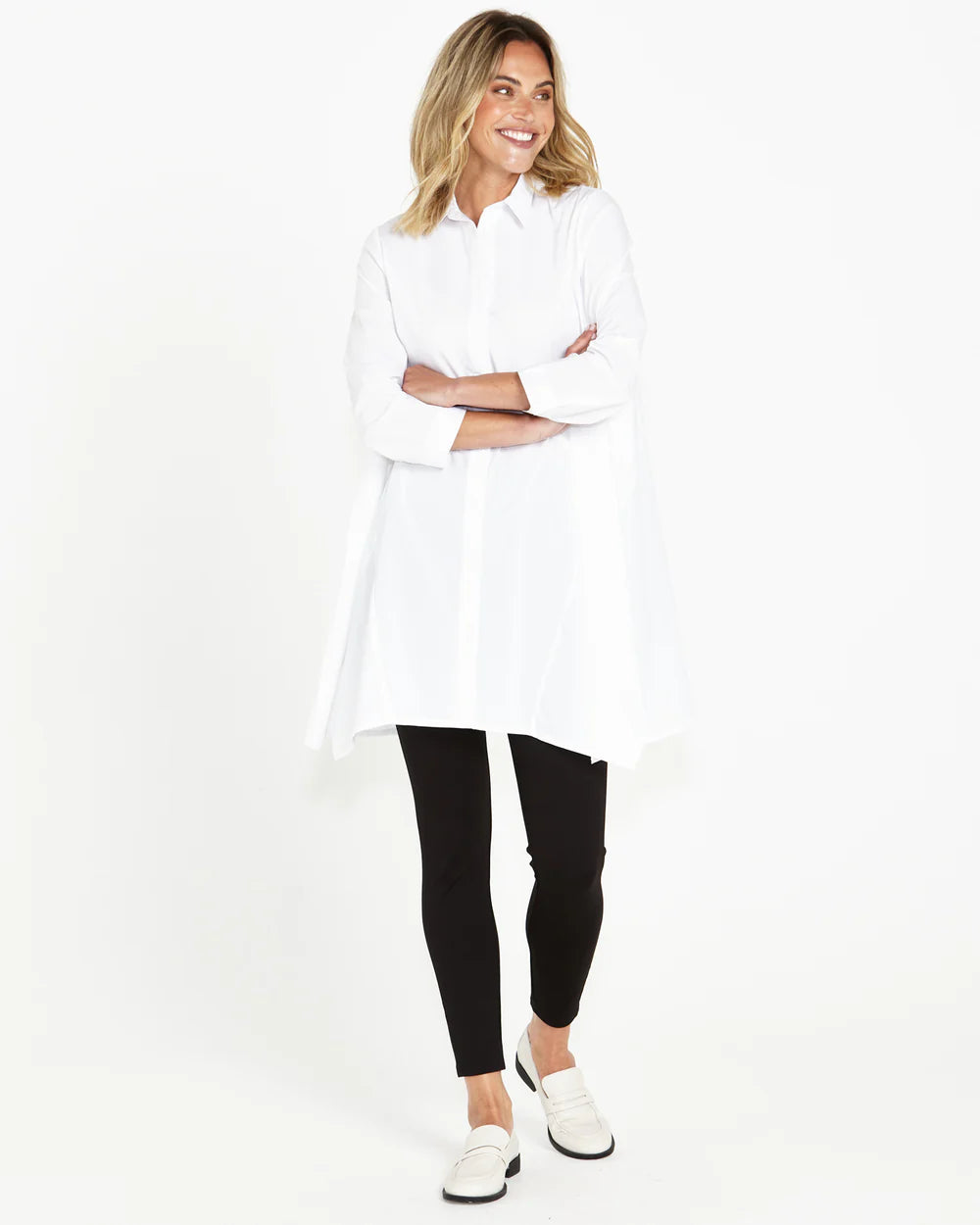 Zaida Tunic Shirt - White Casual Plain Short Shirt