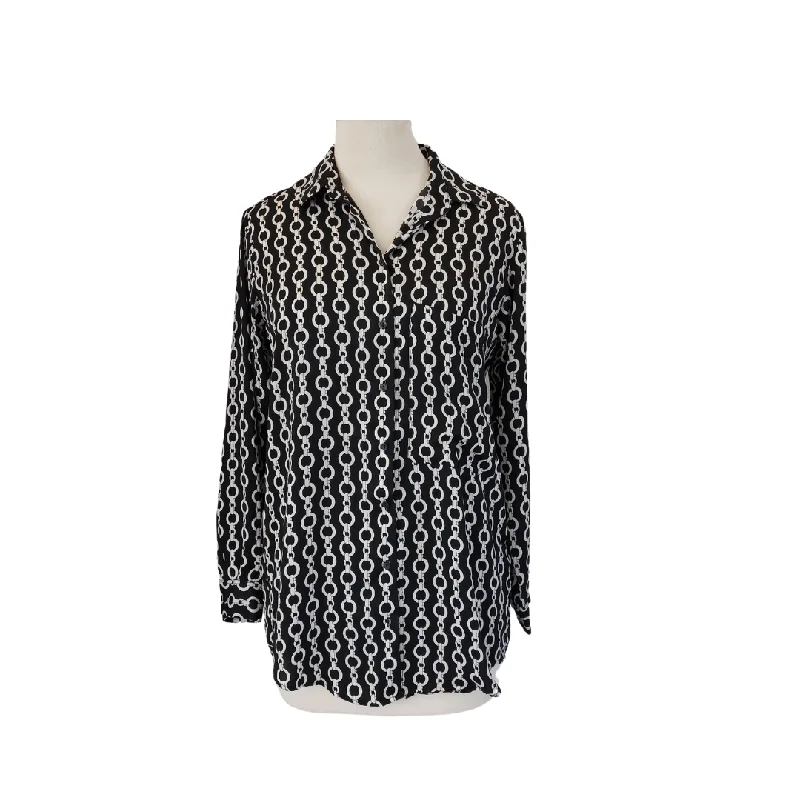 Zara Black Chain Print Collared Shirt Tunic | Pre Loved | Comfortable Ribbed Short Sleeve