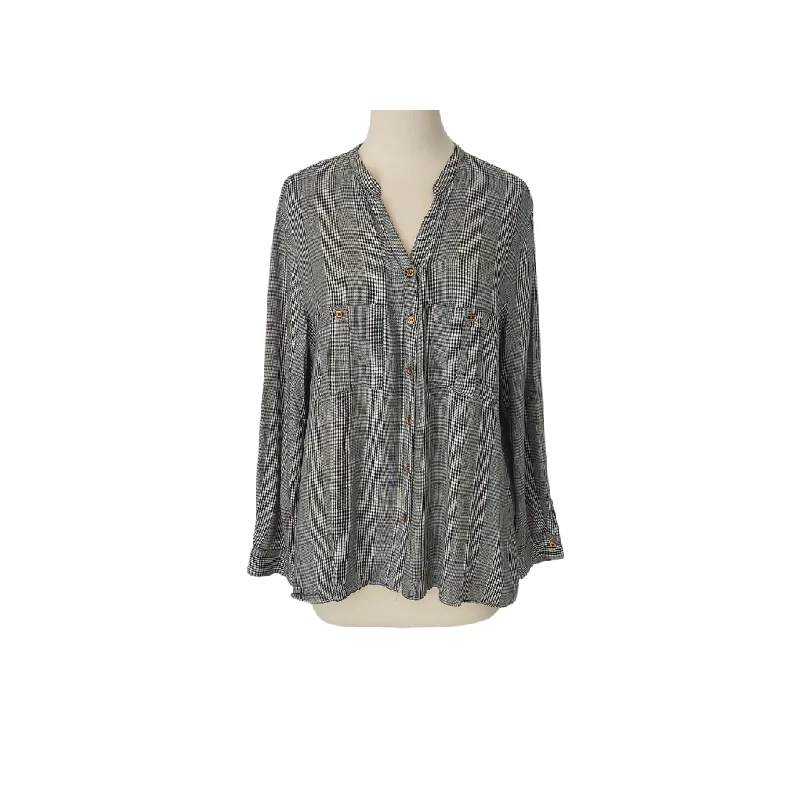 Zara Black Houndstooth Print Flat Collared Shirt | Gently Used | Cozy Plain Short Sleeve