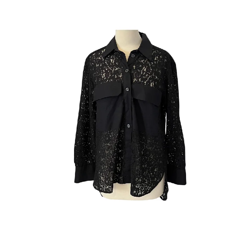 ZARA Black Lace Collared Shirt | Pre Loved | Classic Basic Short Shirt