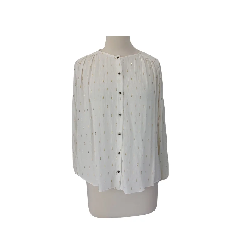ZARA Cream & Gold Flat Collared Semi-sheer Shirt | Brand New | Stylish Pleated Short Sleeve