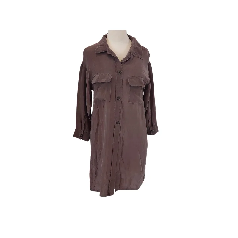 Zara Dark Brown Collared Long Shirt | Pre Loved | Elegant Draped Short Shirt