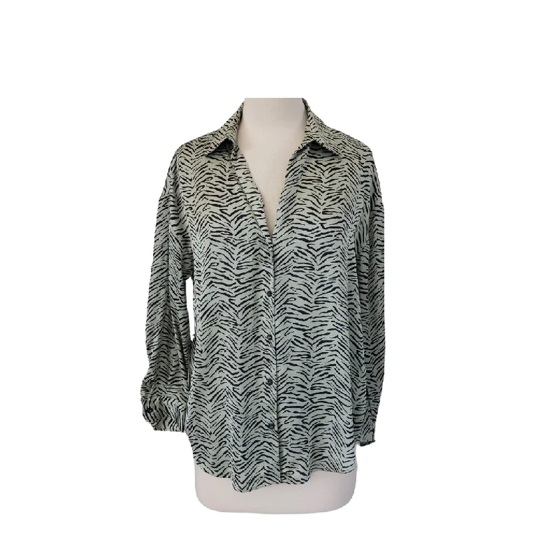 Zara Green Tiger Print Satin Collared Shirt | Gently Used | Fashionable Draped Short Sleeve