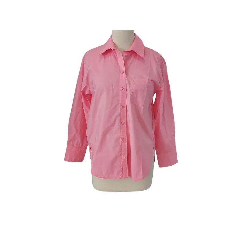 ZARA Pink Button-down Collared Shirt | Brand New | Elegant Draped Short Sleeve