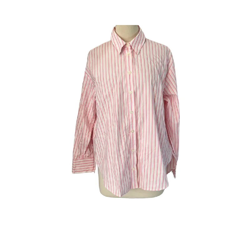 Zara Pink & White Striped Collared Shirt | Brand New | Relaxed Cotton Short Shirt
