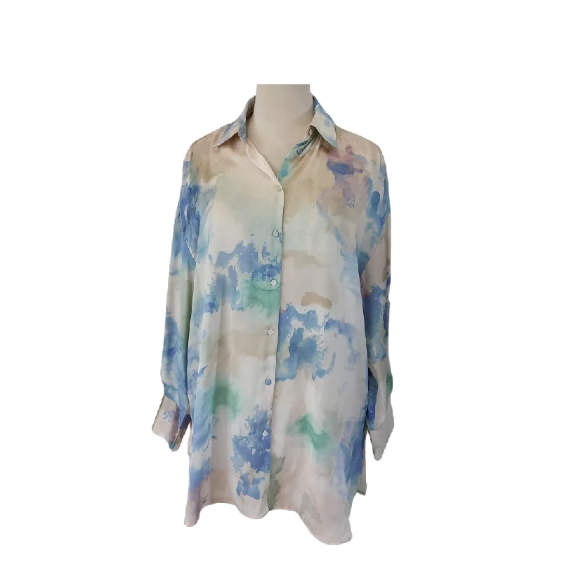 Zara Silk Tie Dye Satin Collared Shirt | Gently Used | Casual Short Sleeve Top