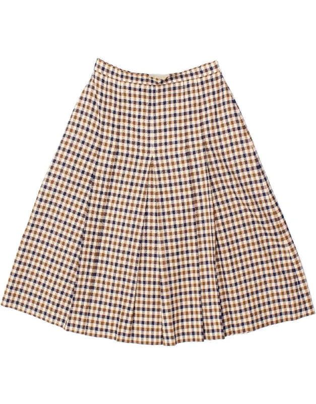 AQUASCUTUM Womens Pleated Skirt W28 Medium Beige Check cashmere skirt soft