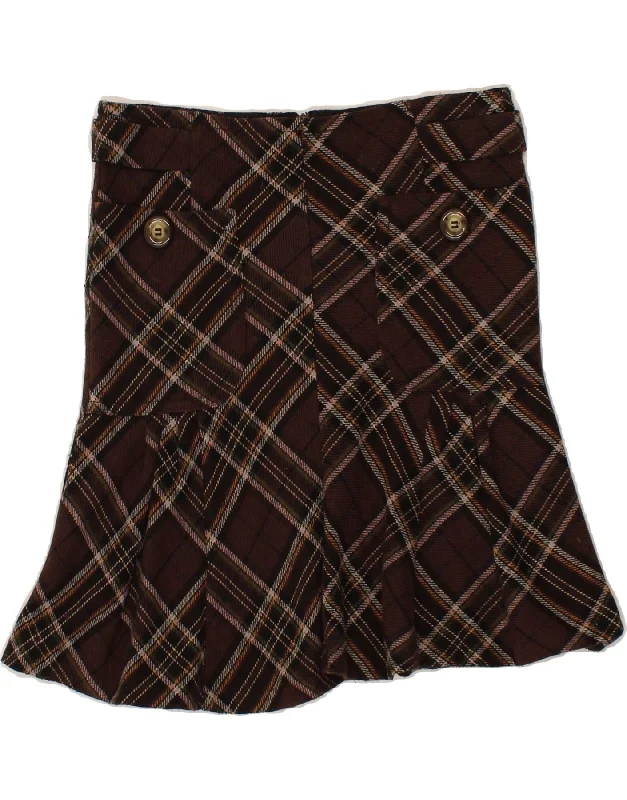 BENETTON Womens A-Line Skirt IT 40 Small W30 Brown Plaid Cotton lace skirt romantic