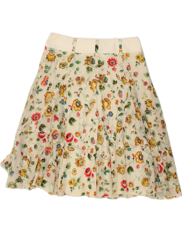 BENETTON Womens A-Line Skirt W30 Medium  Off White Floral flowy skirt hem